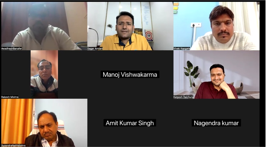 Sagar Amlani facilitating an online values integration session with JMS Mining participants and Kalpesh Raichura